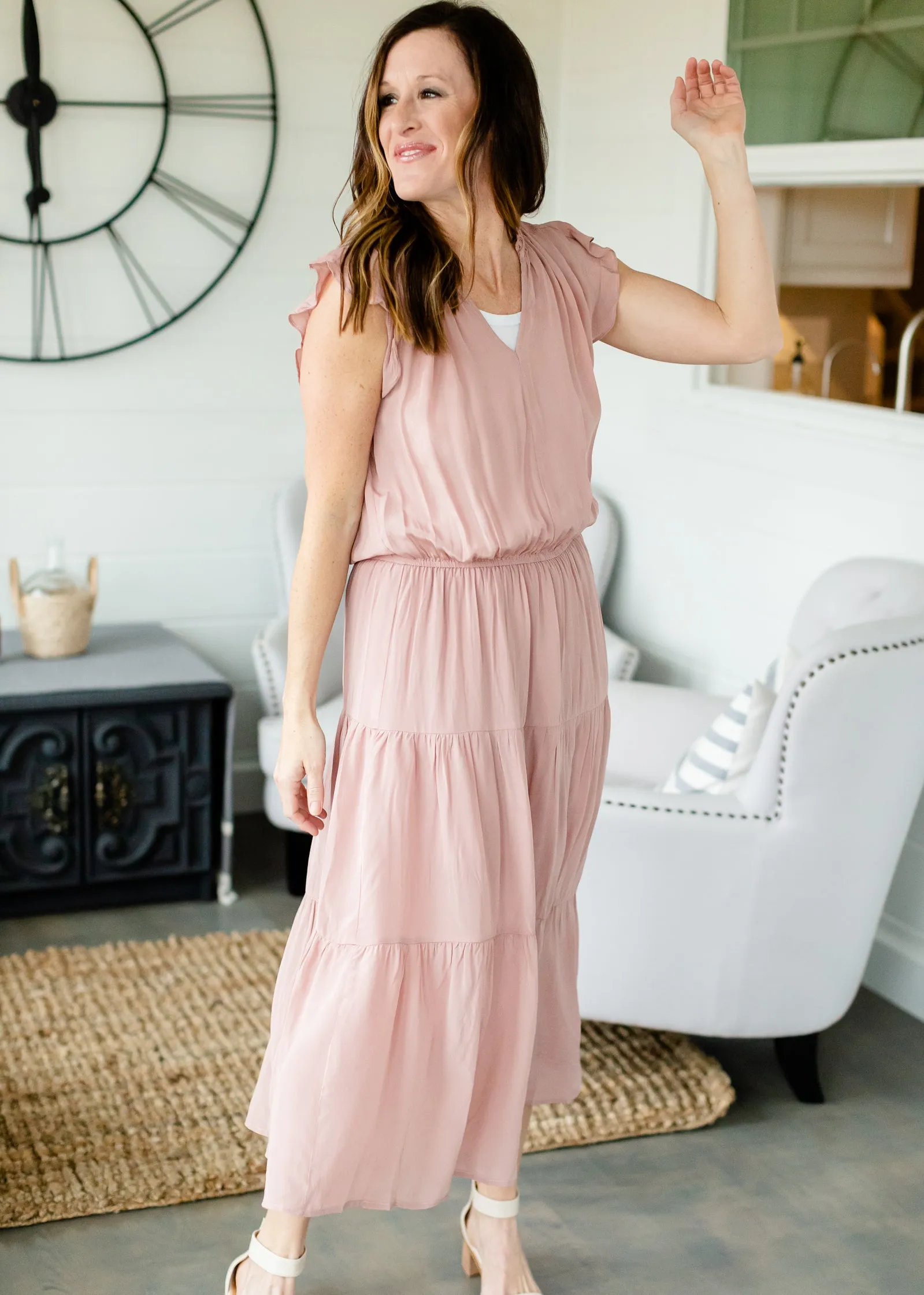 Rose Ruffled Sheen Dress - FINAL SALE