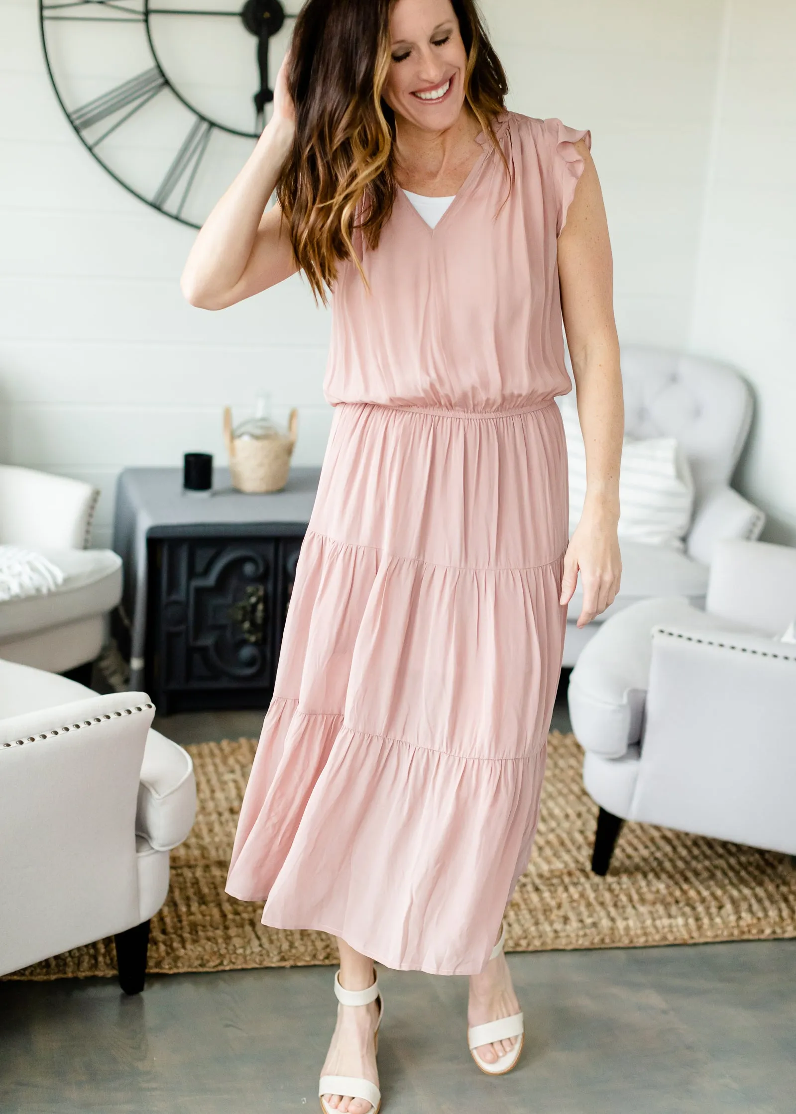 Rose Ruffled Sheen Dress - FINAL SALE