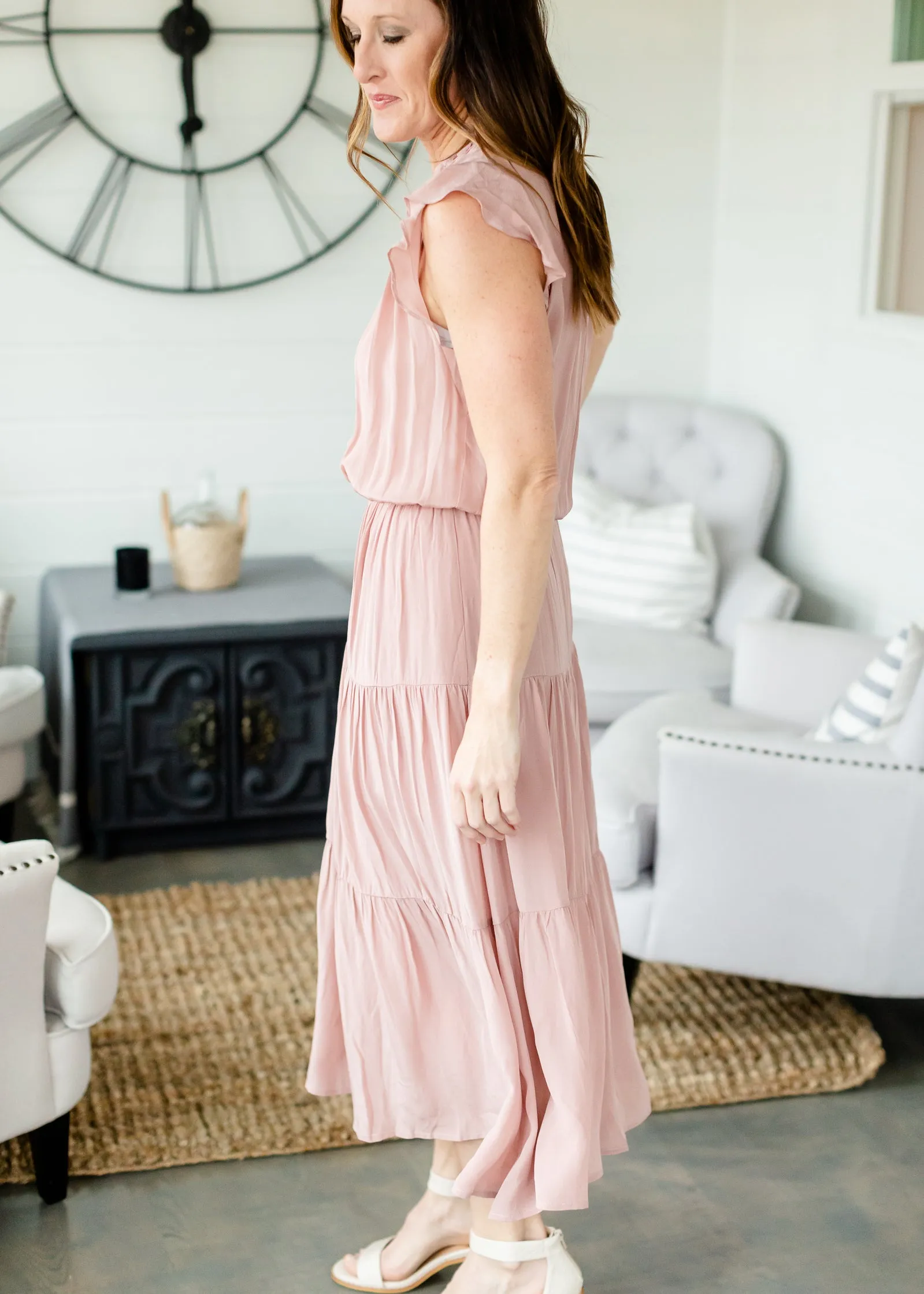 Rose Ruffled Sheen Dress - FINAL SALE