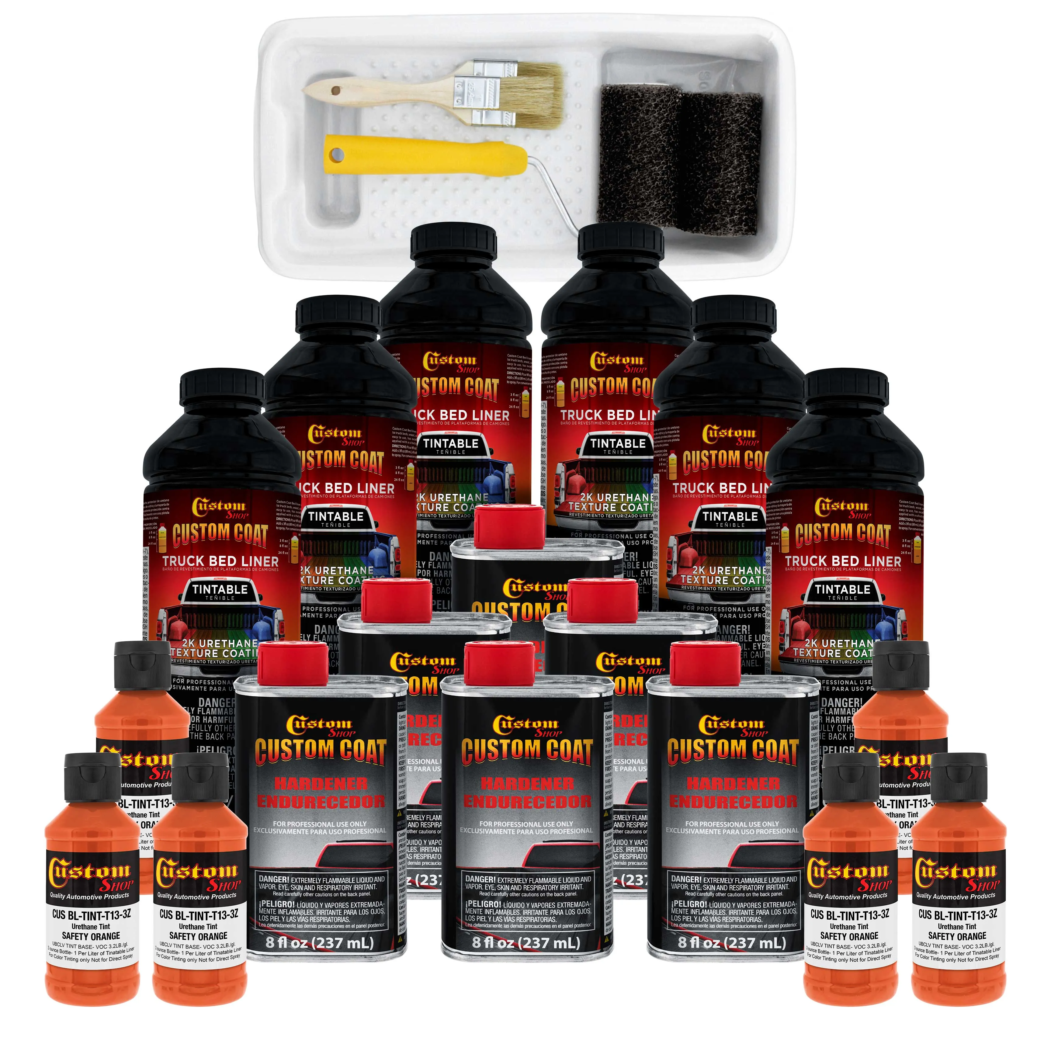 Safety Orange 1.5 Gallon (6 Quart) Urethane Roll-On, Brush-On or Spray-On Truck Bed Liner Kit with Roller and Brush Applicator Kit - Textured Coating