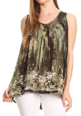 Sakkas Thea Watercolor Palm Tank with Sequins and Embroidery