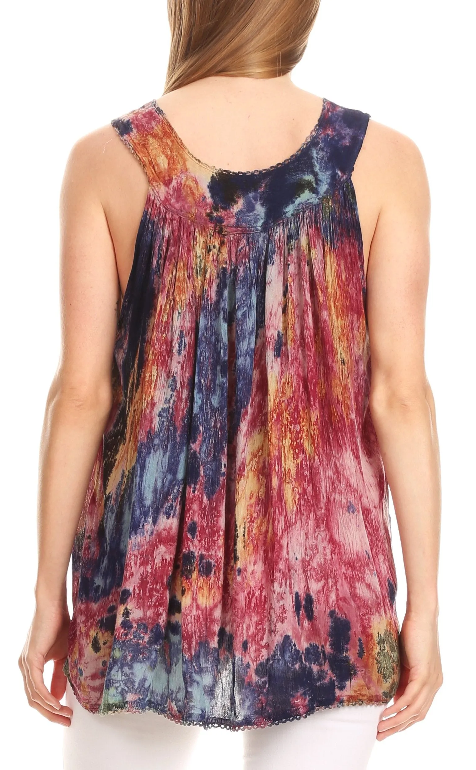 Sakkas Thea Watercolor Palm Tank with Sequins and Embroidery