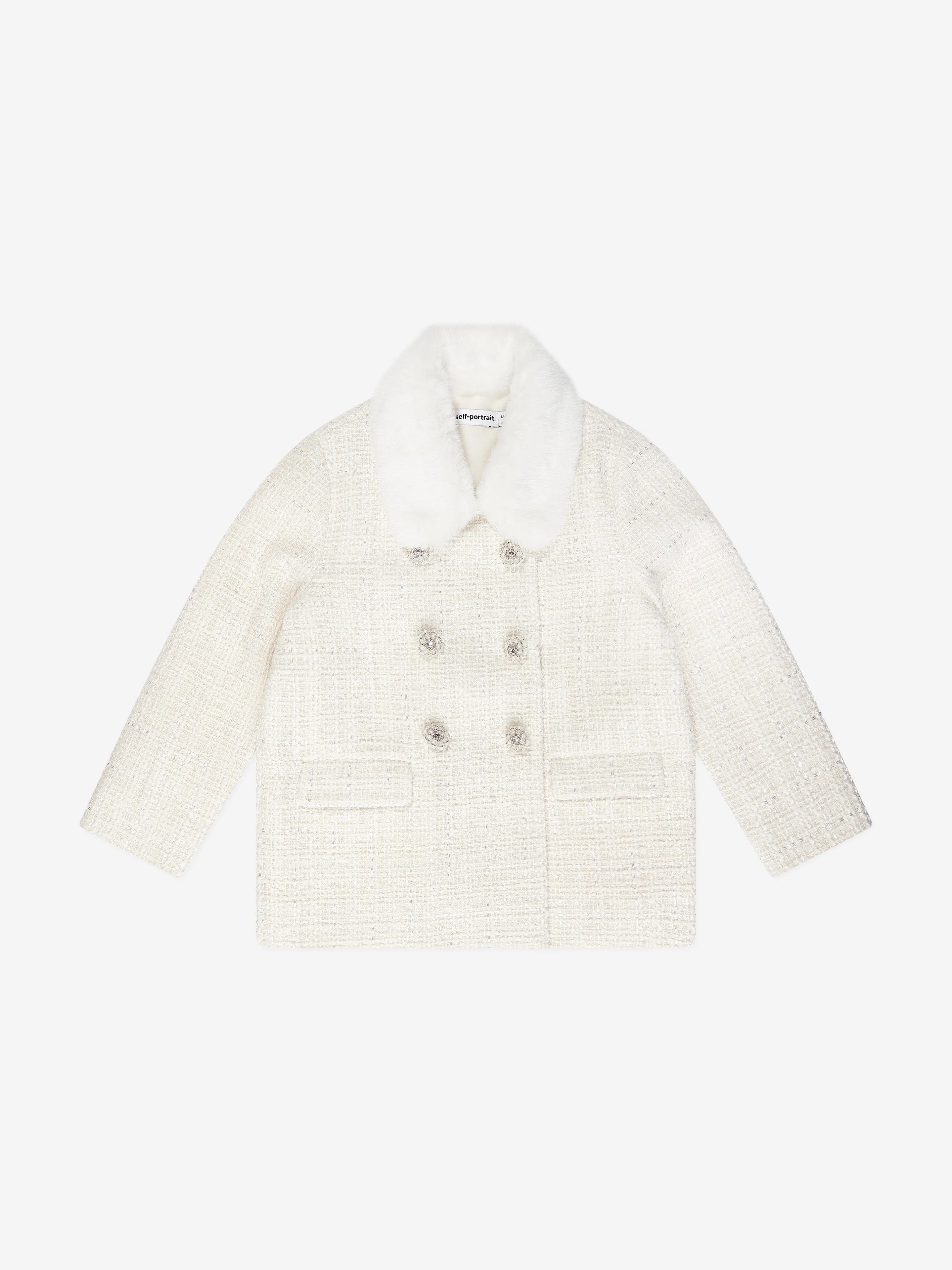 Self Portrait Girls Boucle Coat in Ivory