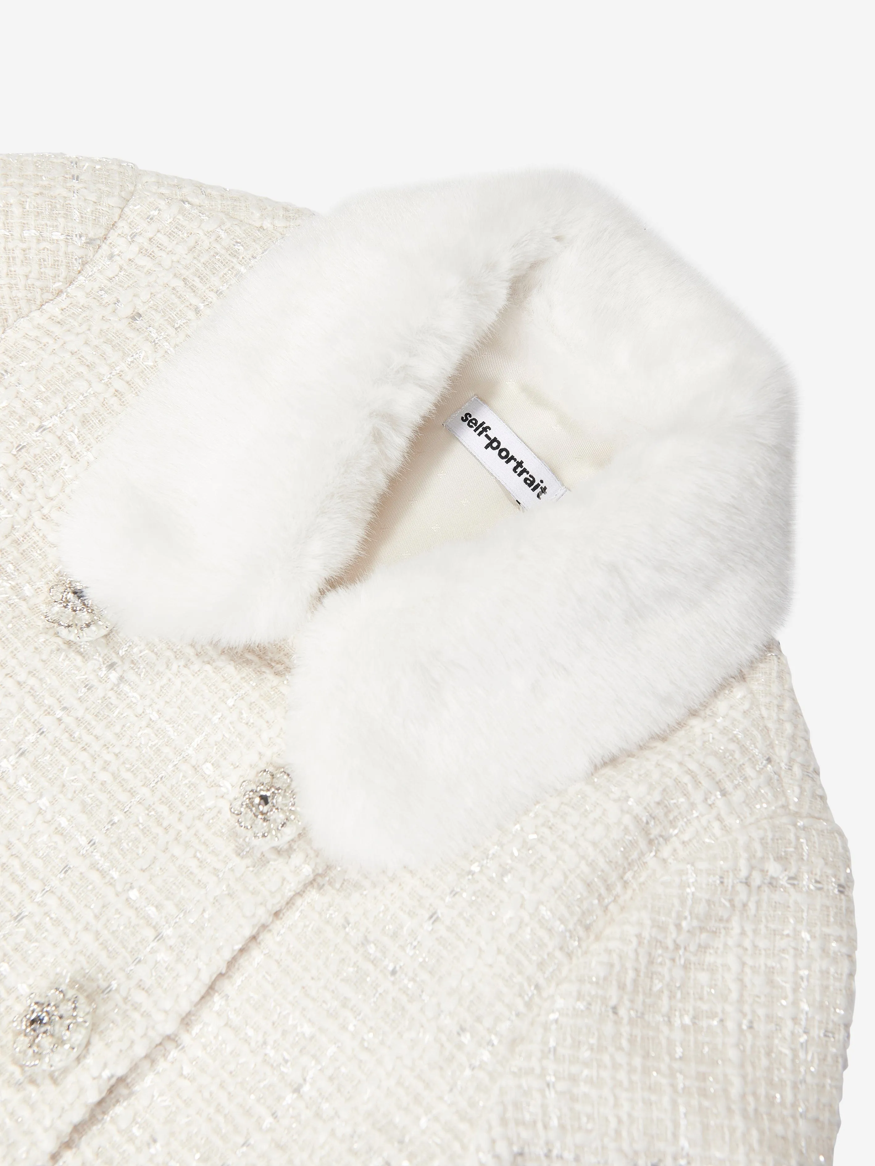 Self Portrait Girls Boucle Coat in Ivory