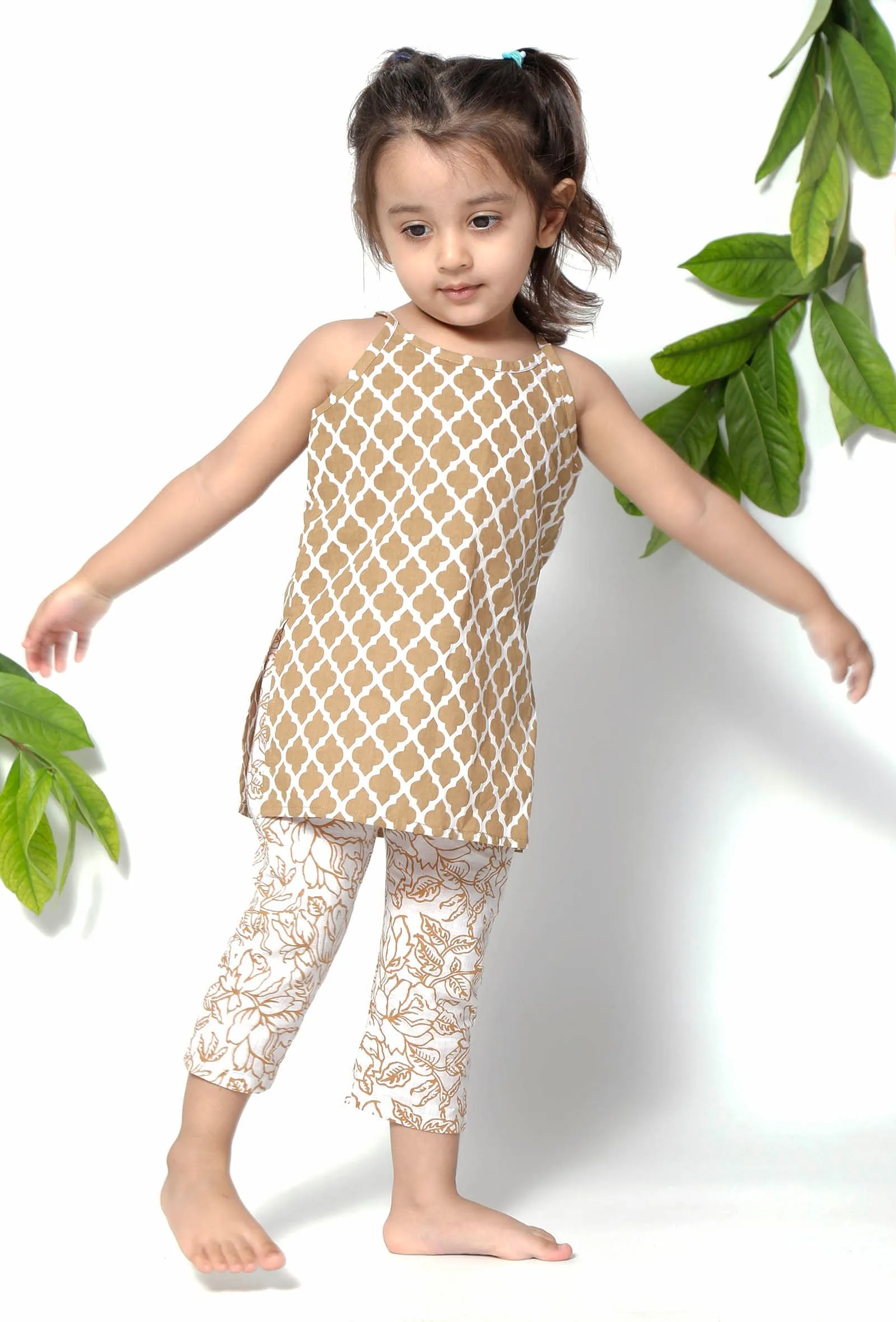 Set of 2 - Jasmine Brown Handblock Suit slip with Cotton Pants