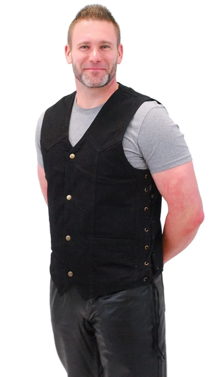 Side Lace Black Denim Vest w/Concealed Pockets #VMC1315LK