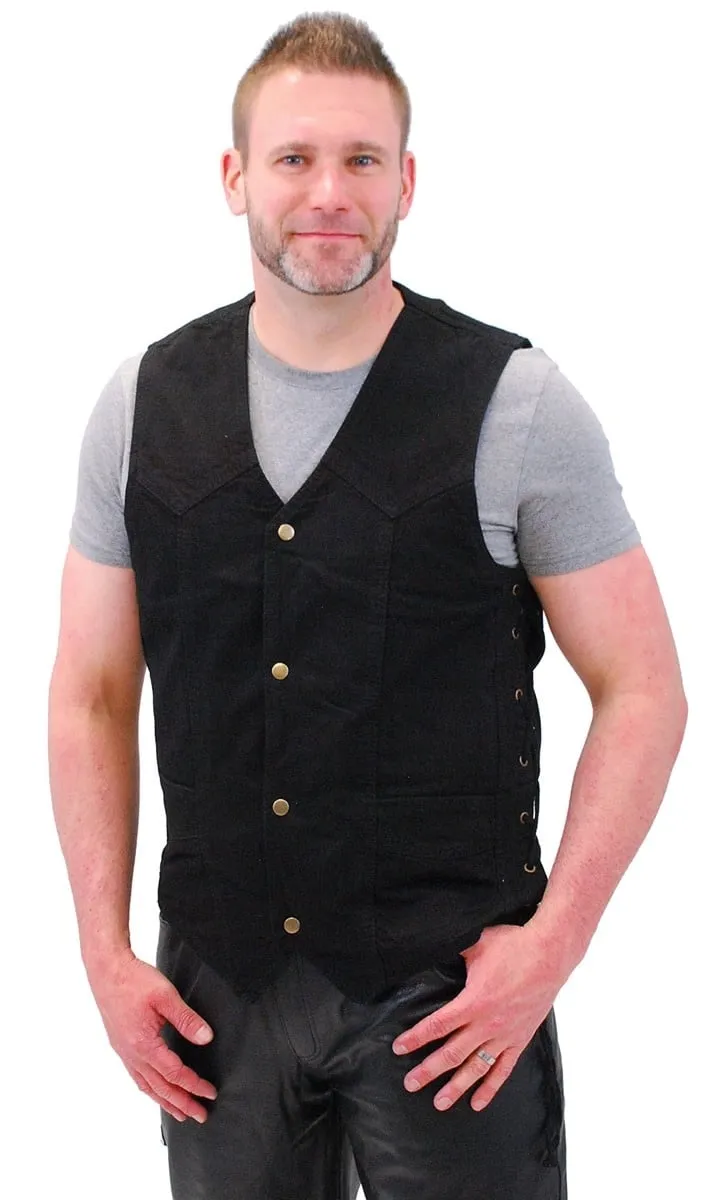 Side Lace Black Denim Vest w/Concealed Pockets #VMC1315LK