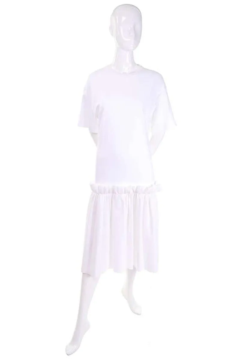 Simone Rocha White Cotton T Shirt Dress W Ruffles & Tulle