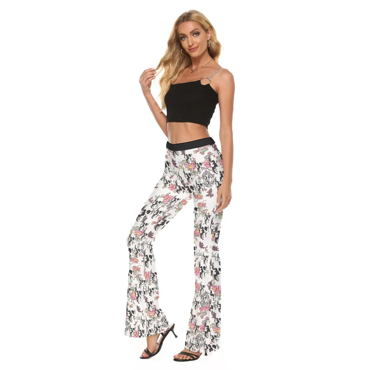 Skull   Flower Pin Up Flared Legging