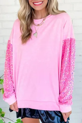 Sparking Pink Sequin Long Sleeve Sweateter