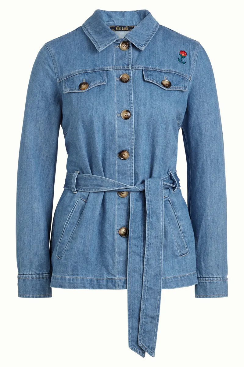 Spijkerjasje met strikceintuur | King Louie Lia jacket canyon denim bluestone blue