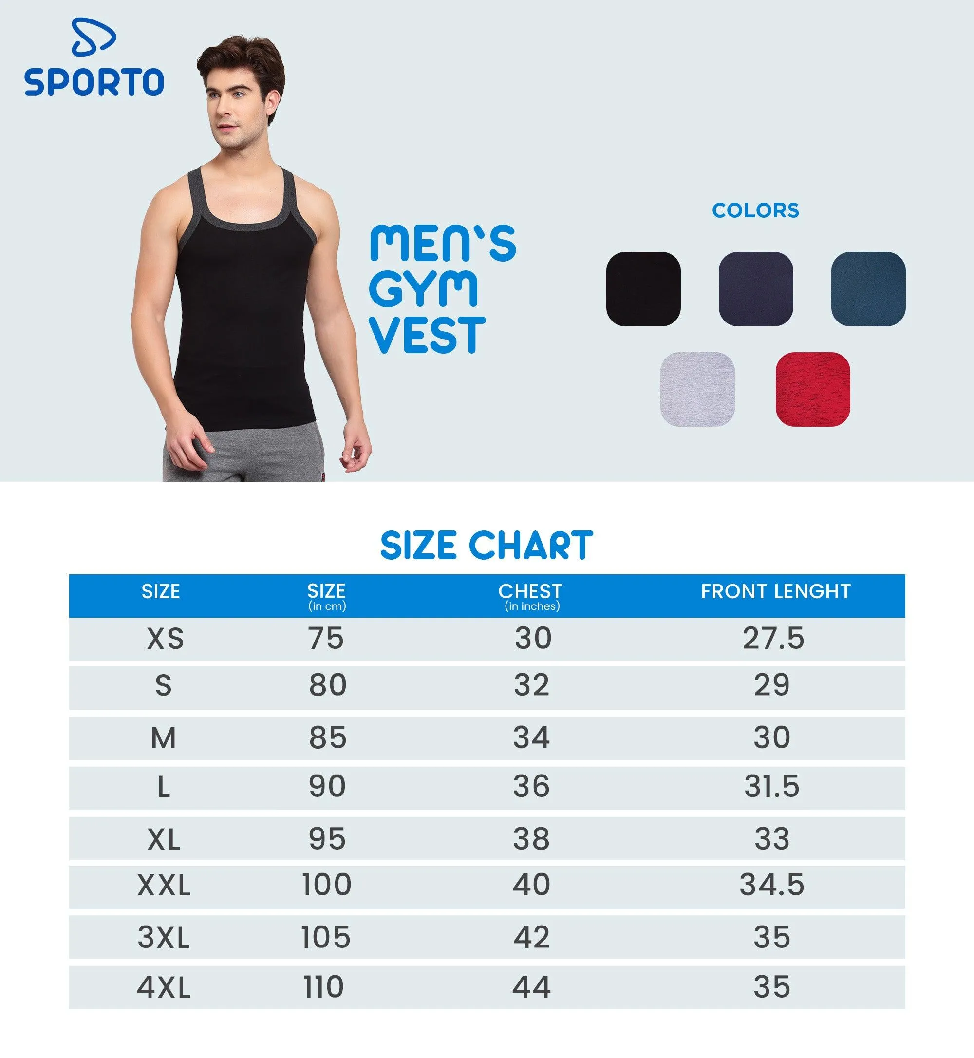 Sporto Men's Gym Vest Super Soft Cotton Pack Of 2 - Black & Blue