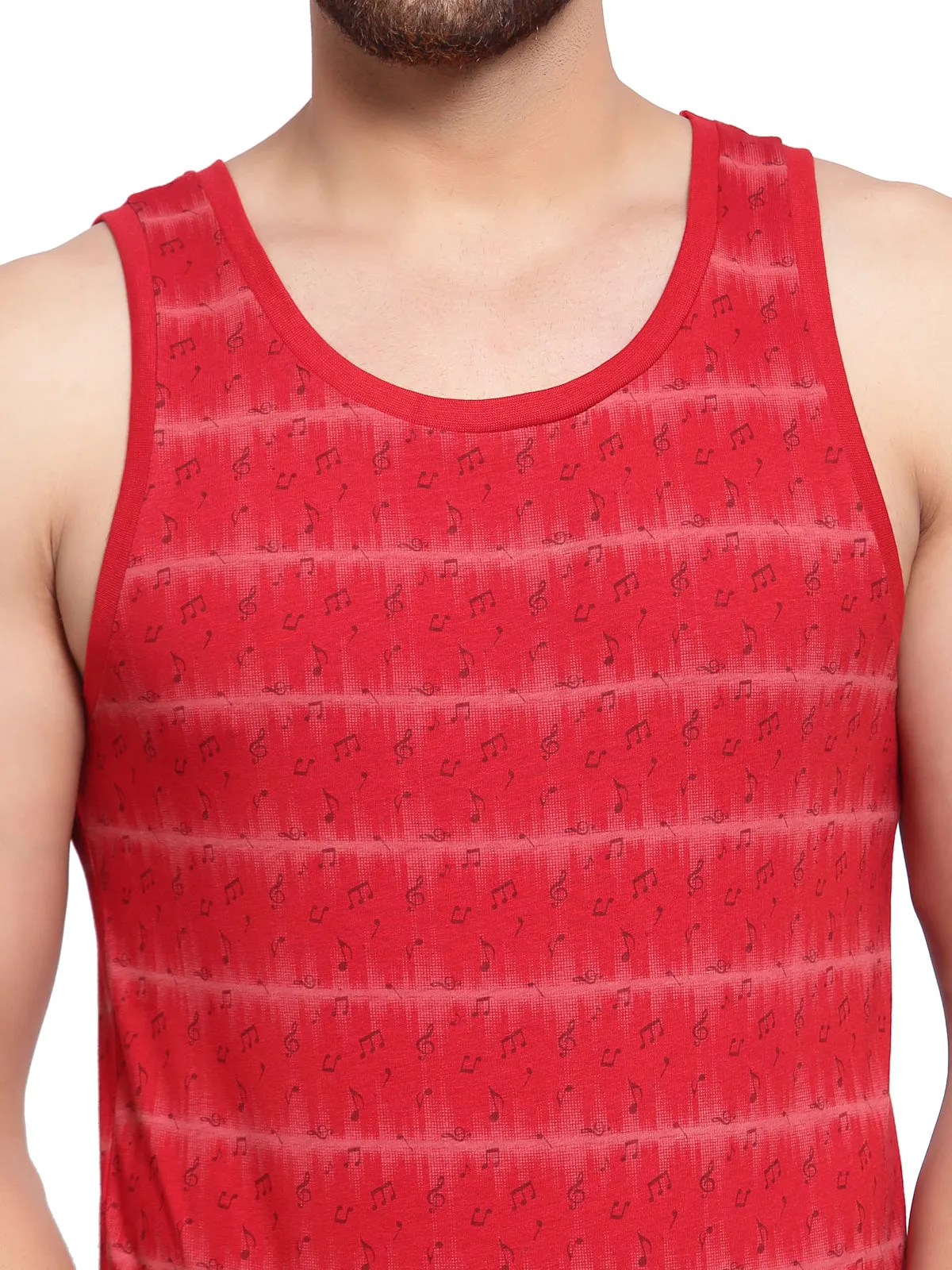 Sporto Men's Round Neck Printed Gym Vest - Red