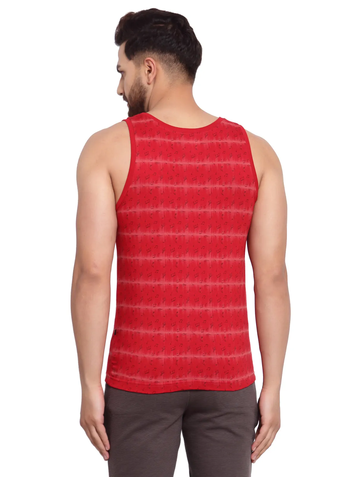 Sporto Men's Round Neck Printed Gym Vest - Red