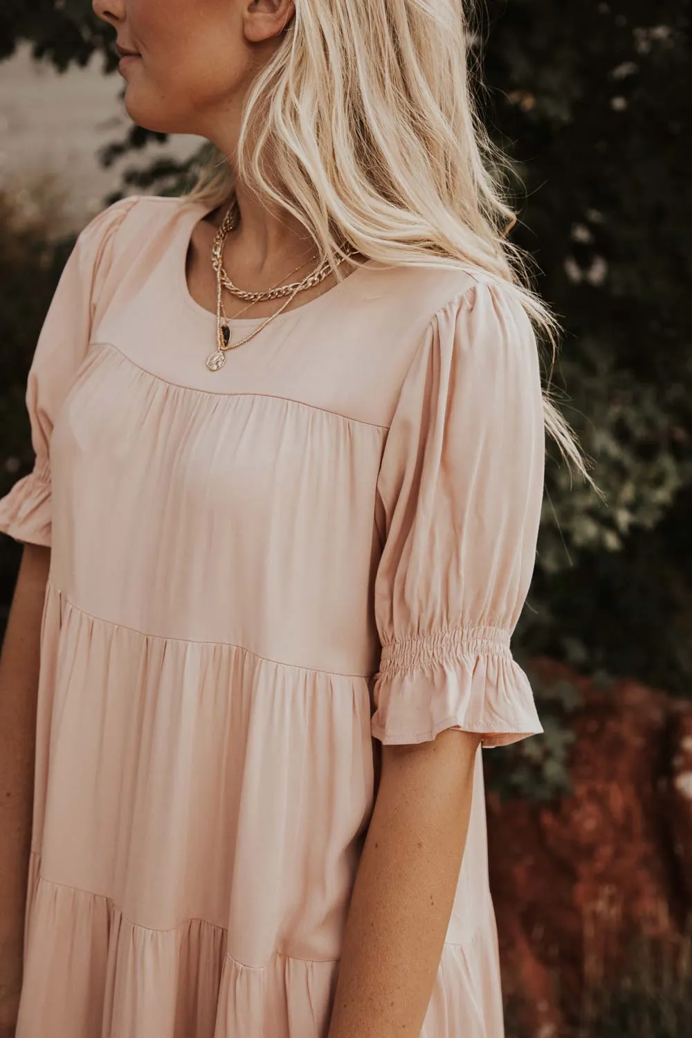 Sunshine Tiered Midi Dress in Blush