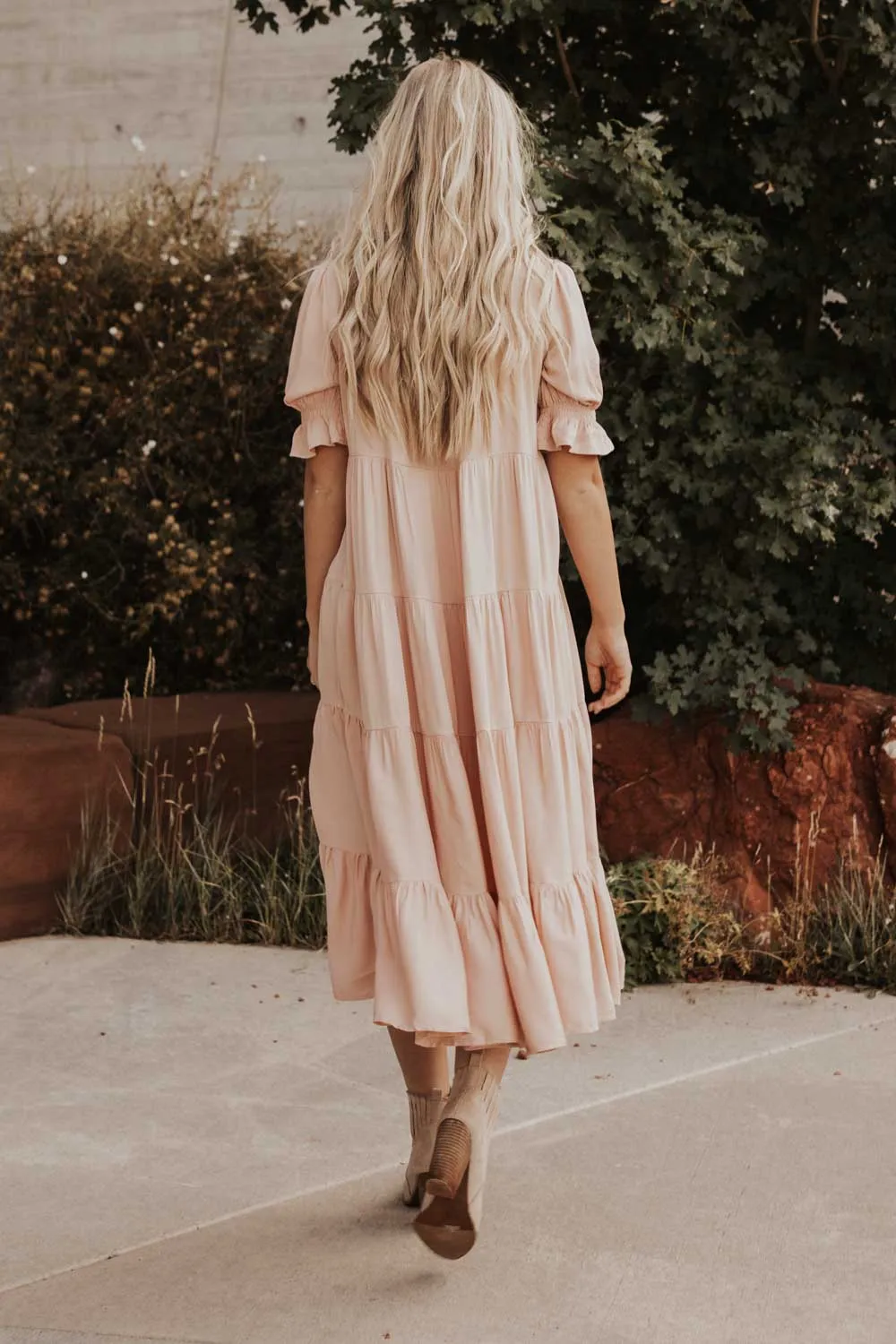 Sunshine Tiered Midi Dress in Blush