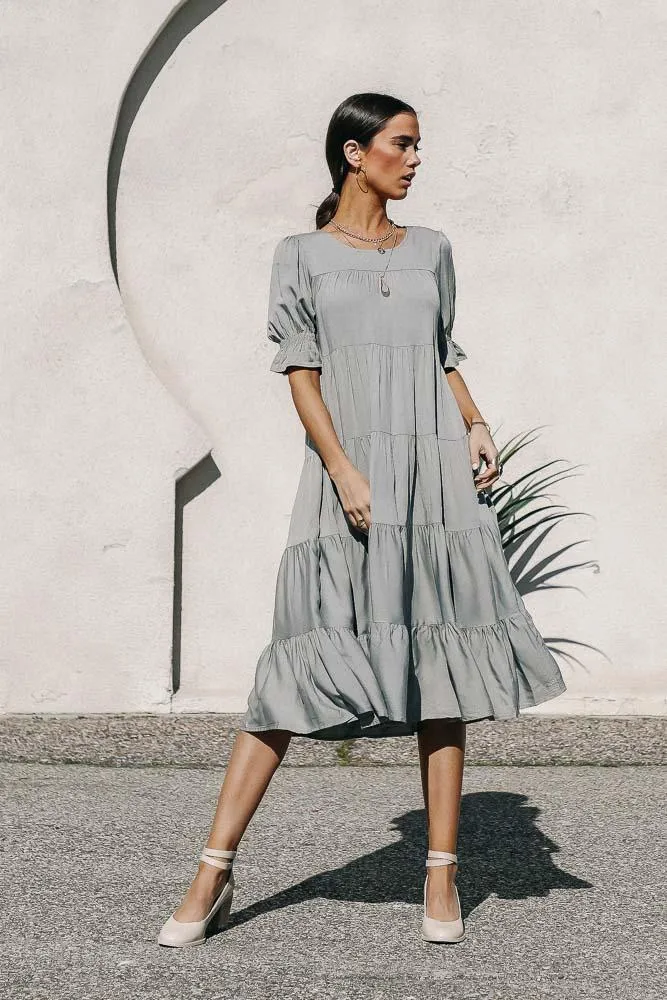 Sunshine Tiered Midi Dress in Sage