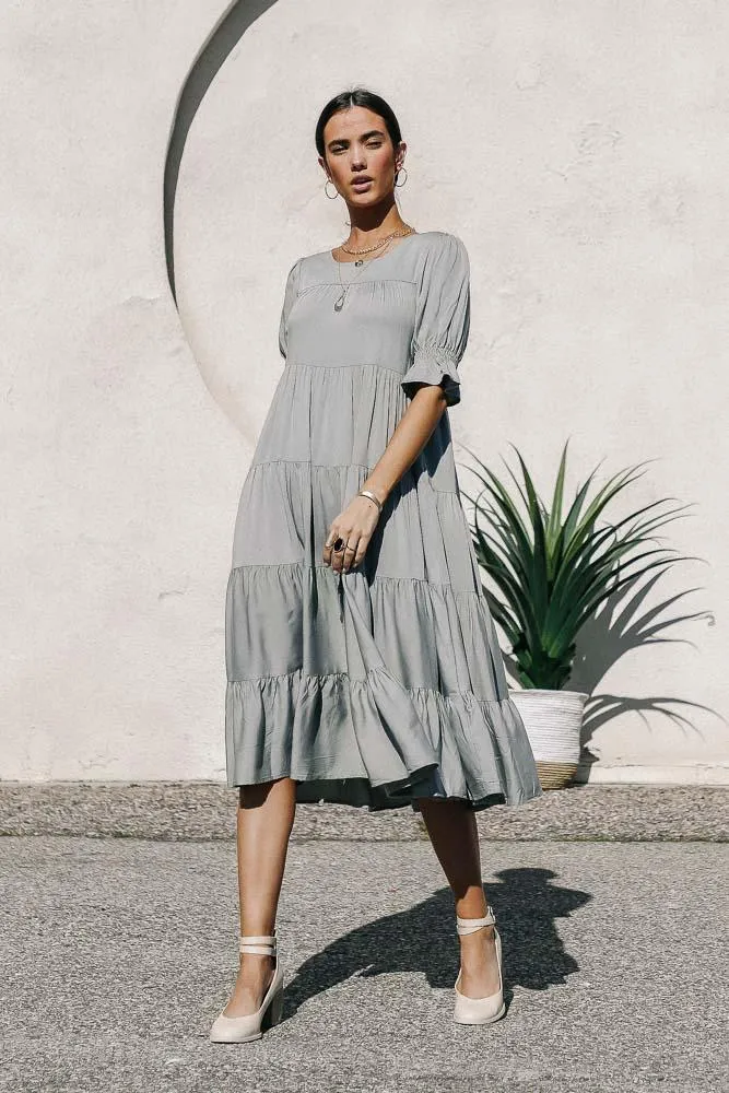 Sunshine Tiered Midi Dress in Sage