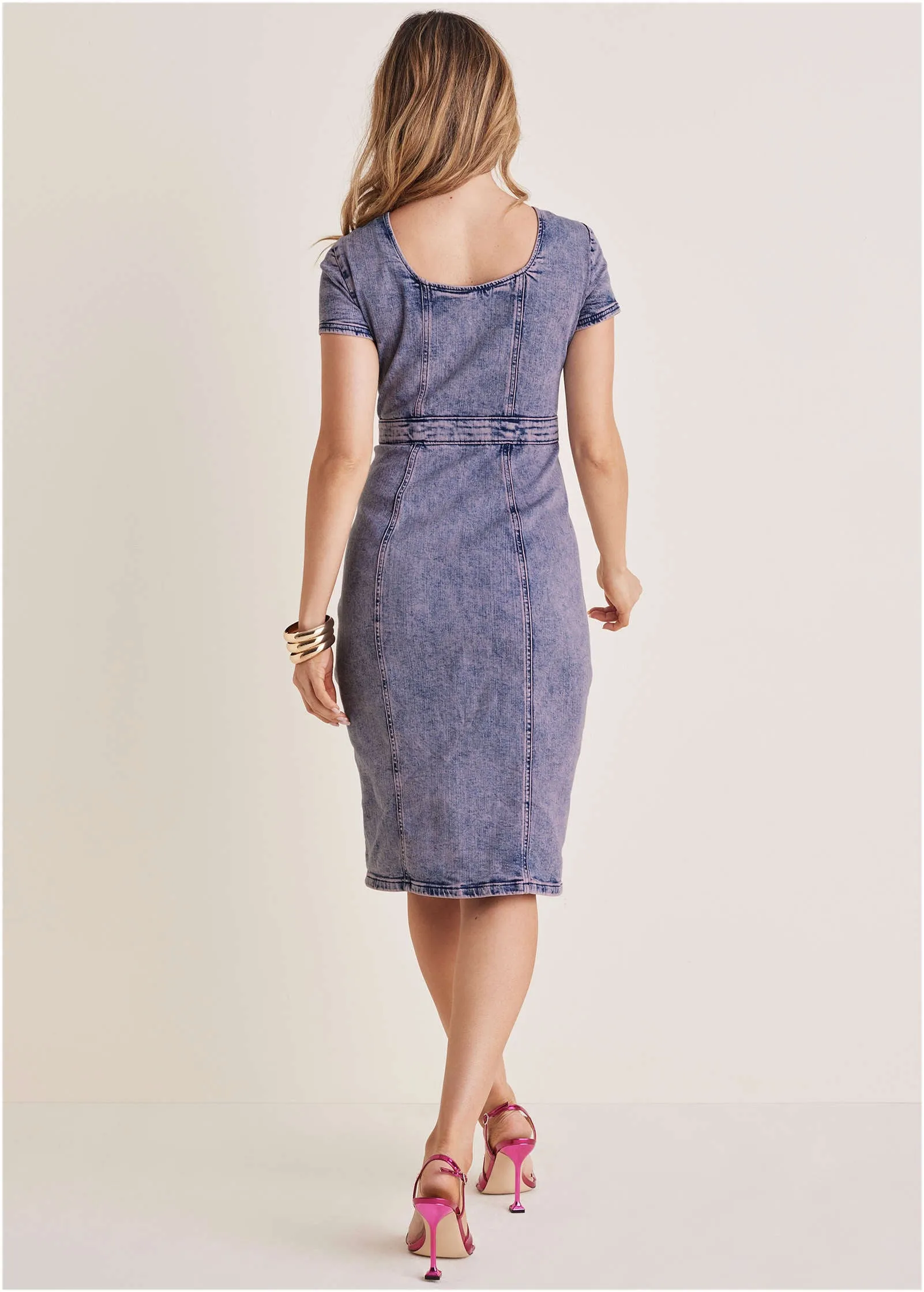 Sweetheart Denim Midi Dress - Purple Acid Wash