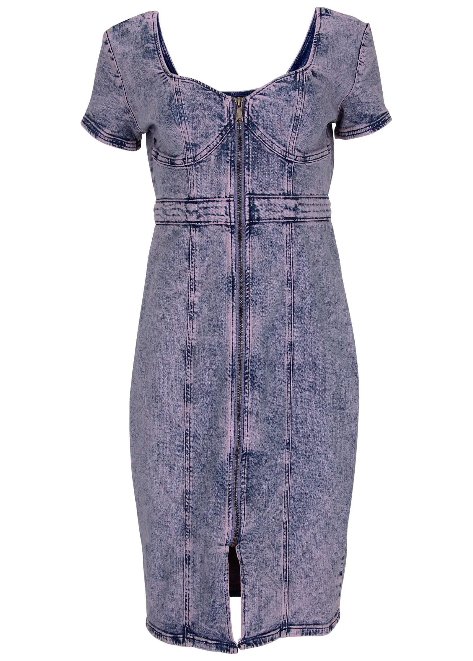 Sweetheart Denim Midi Dress - Purple Acid Wash