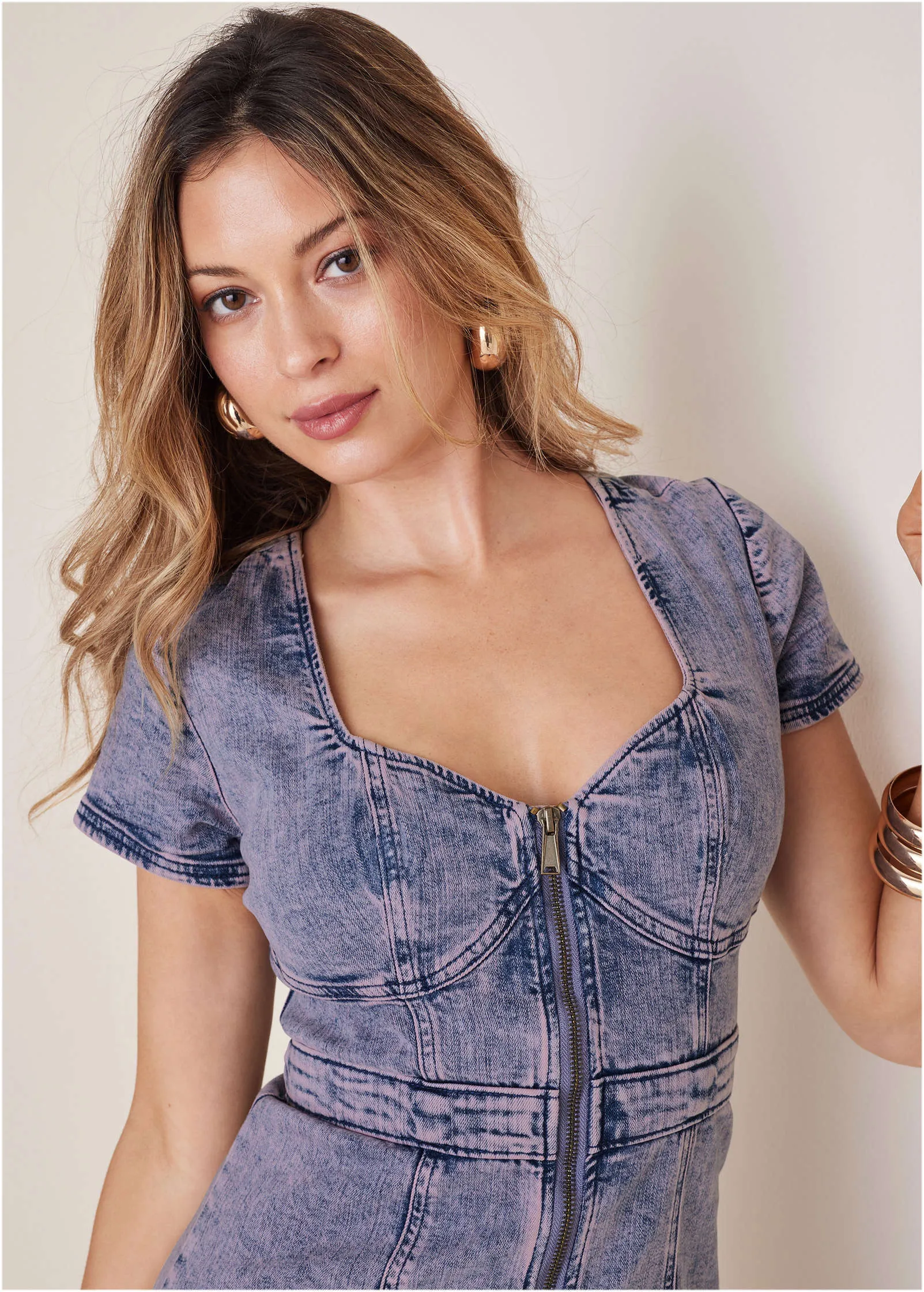 Sweetheart Denim Midi Dress - Purple Acid Wash