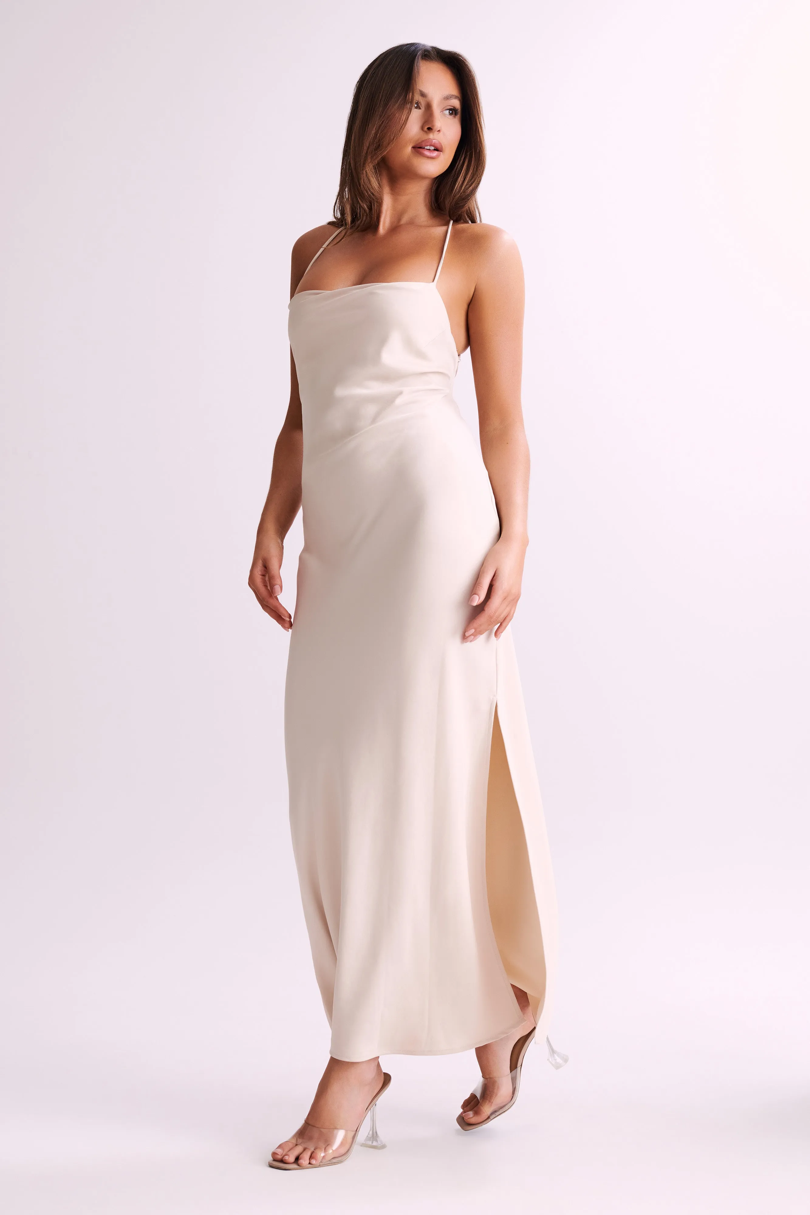 Sydney Straight Neck Slip Maxi Dress - Cream