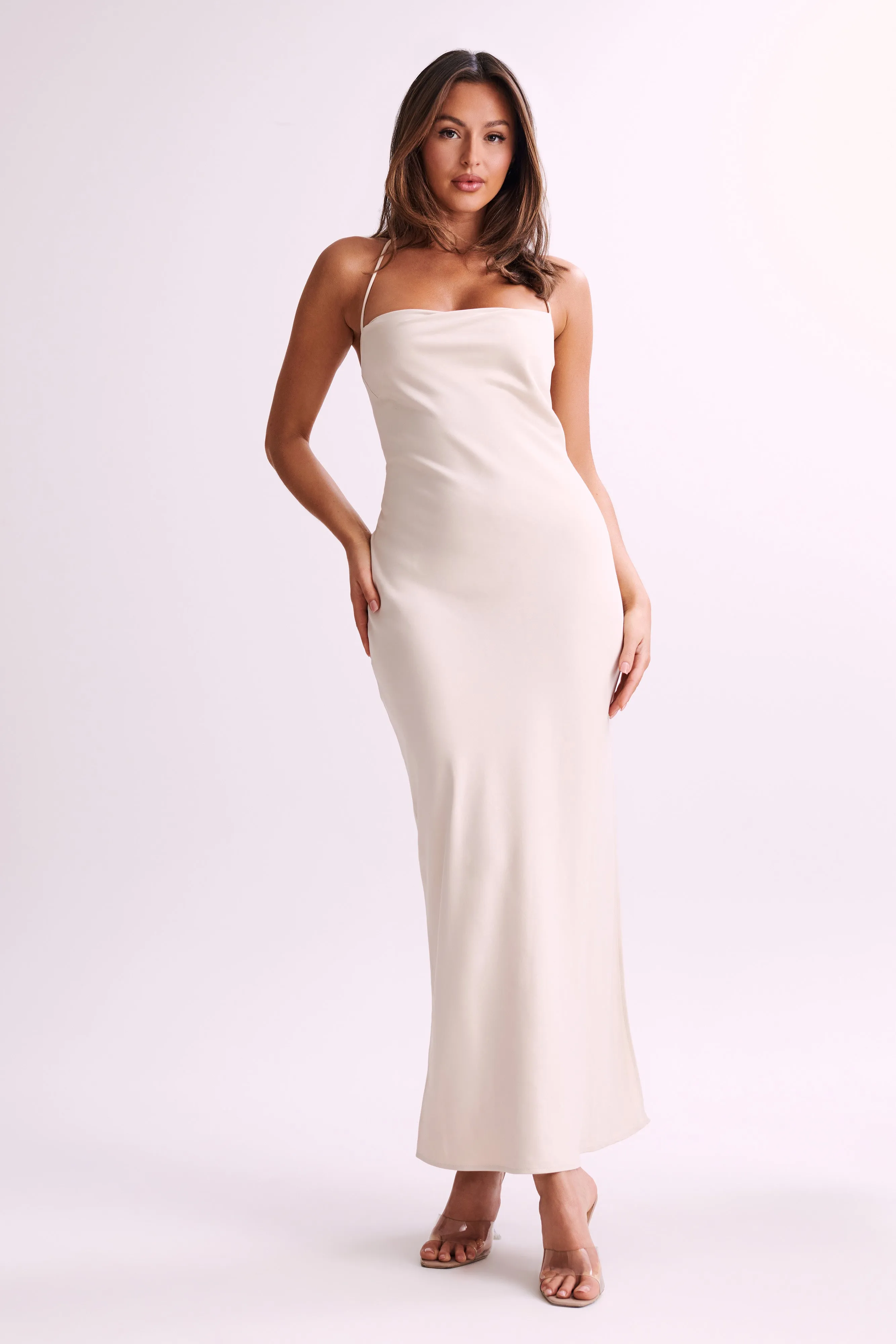 Sydney Straight Neck Slip Maxi Dress - Cream