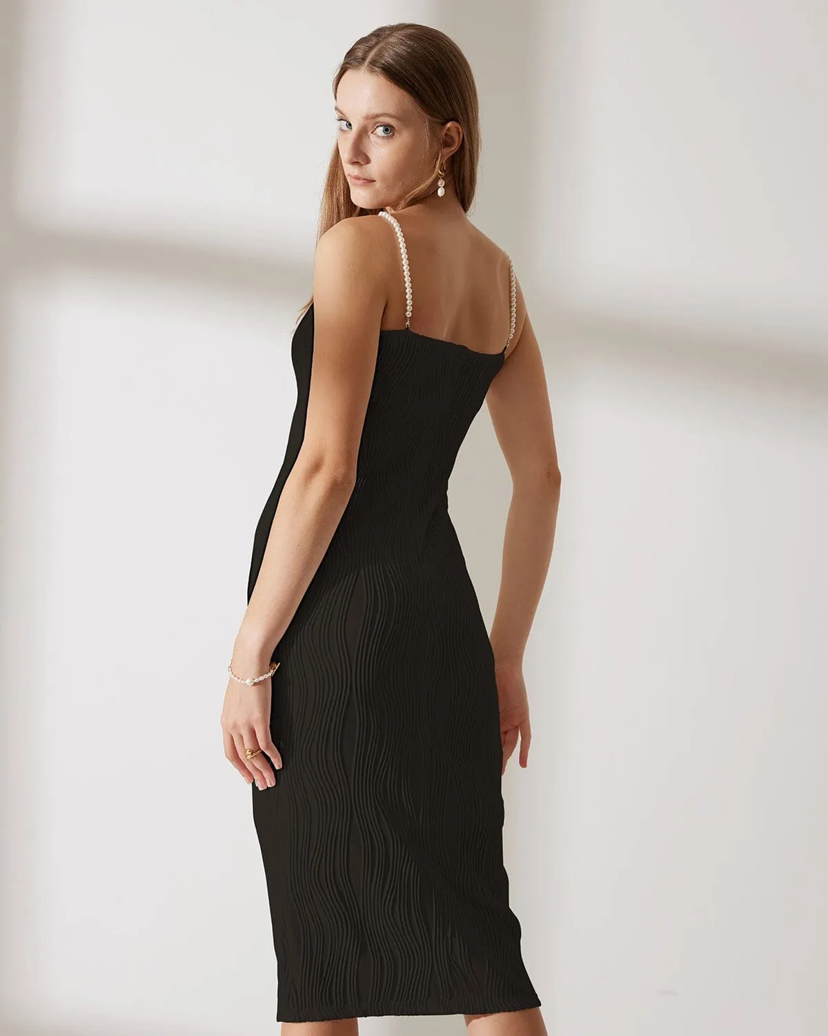 The Black Water Ripple Textured Cami Dress