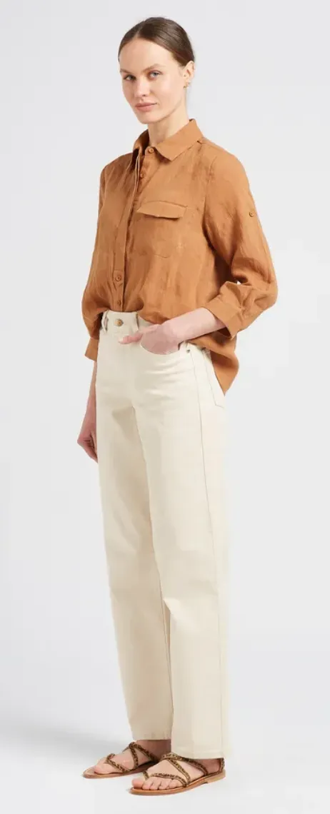 The Jenna Loose Fit Linen Shirt - Ochre