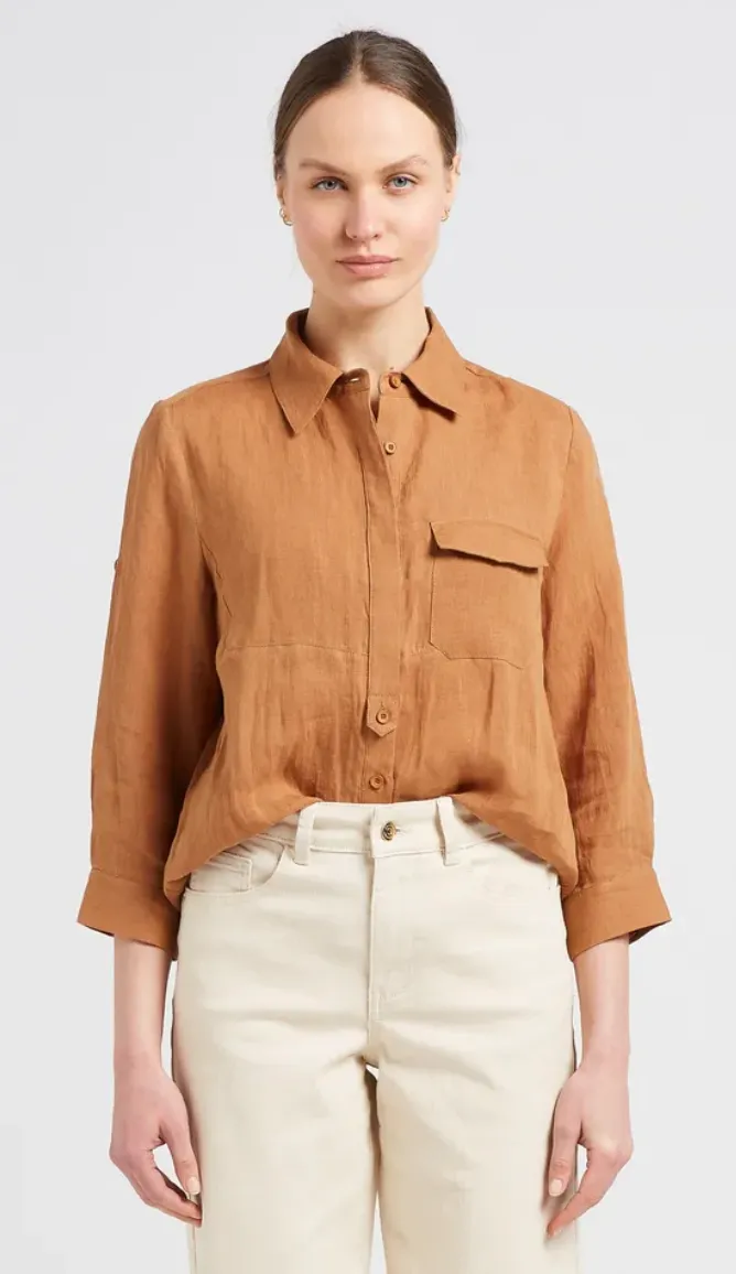 The Jenna Loose Fit Linen Shirt - Ochre