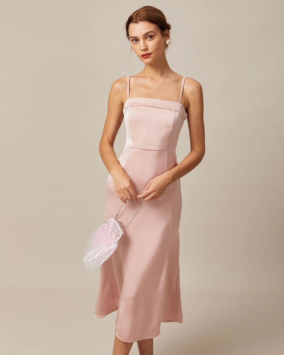 The Pink Bodycon Satin Cami Midi Dress