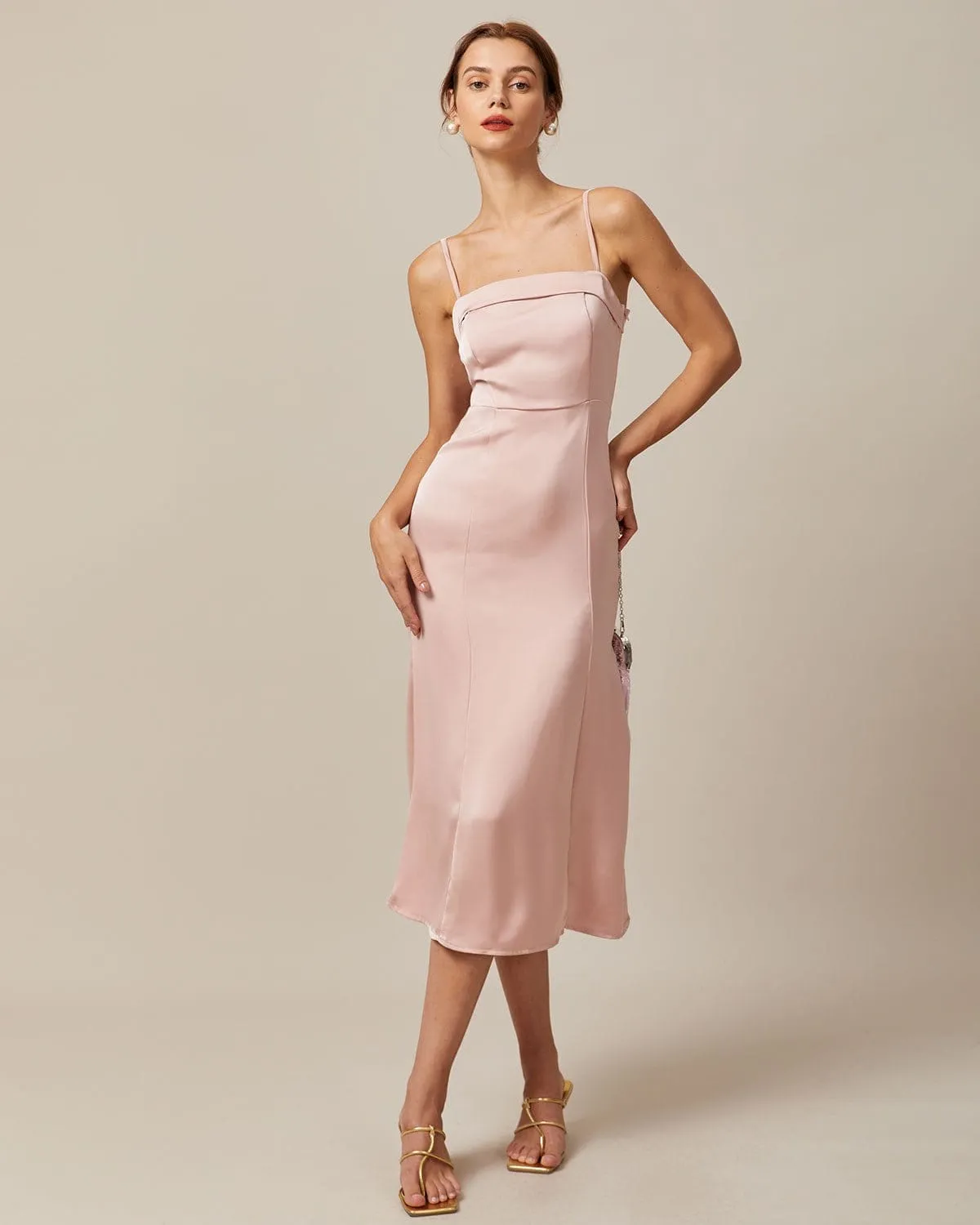 The Pink Bodycon Satin Cami Midi Dress