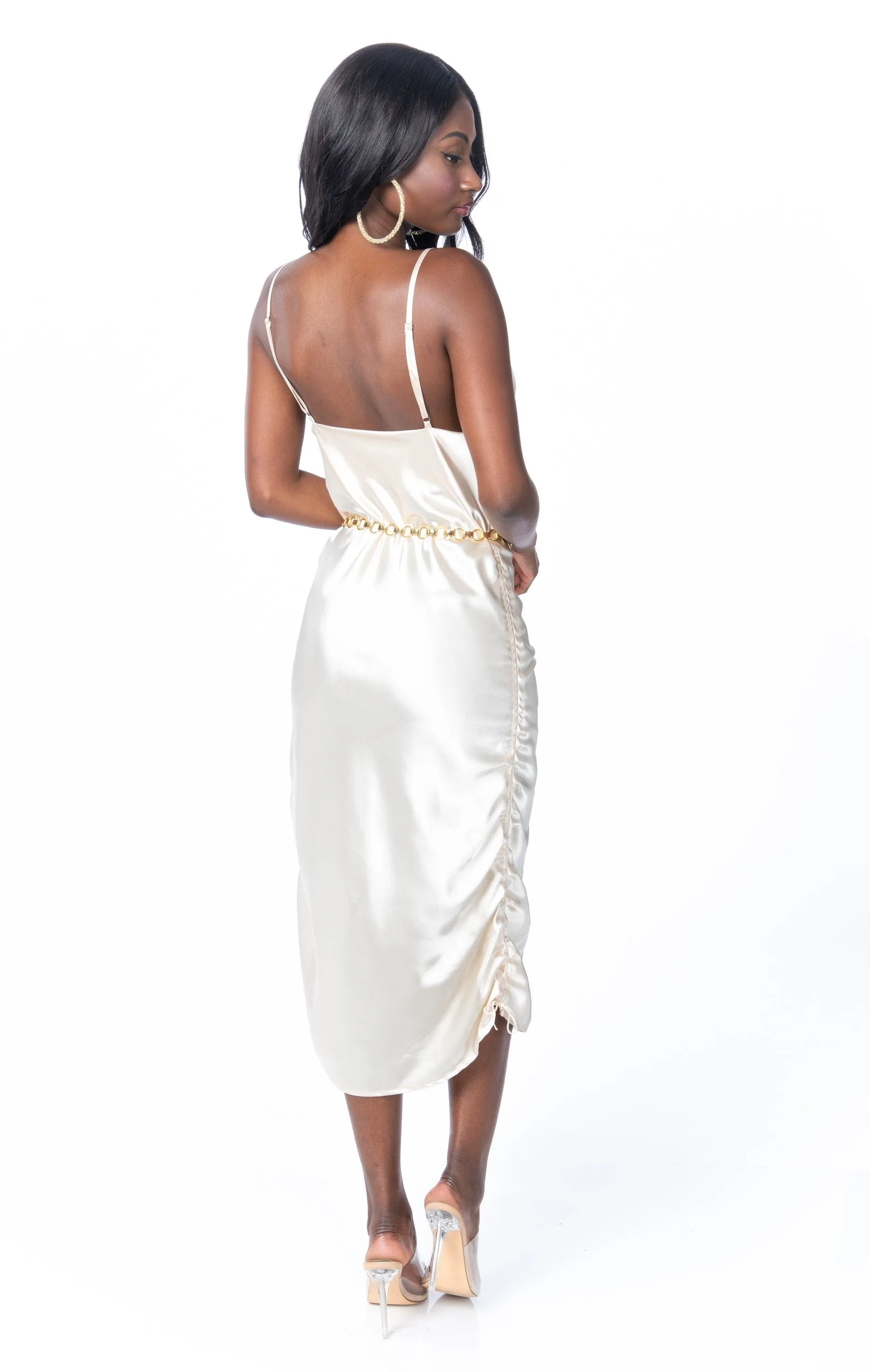 Timeless Adjustable Length Satin Slip Dress Champagne