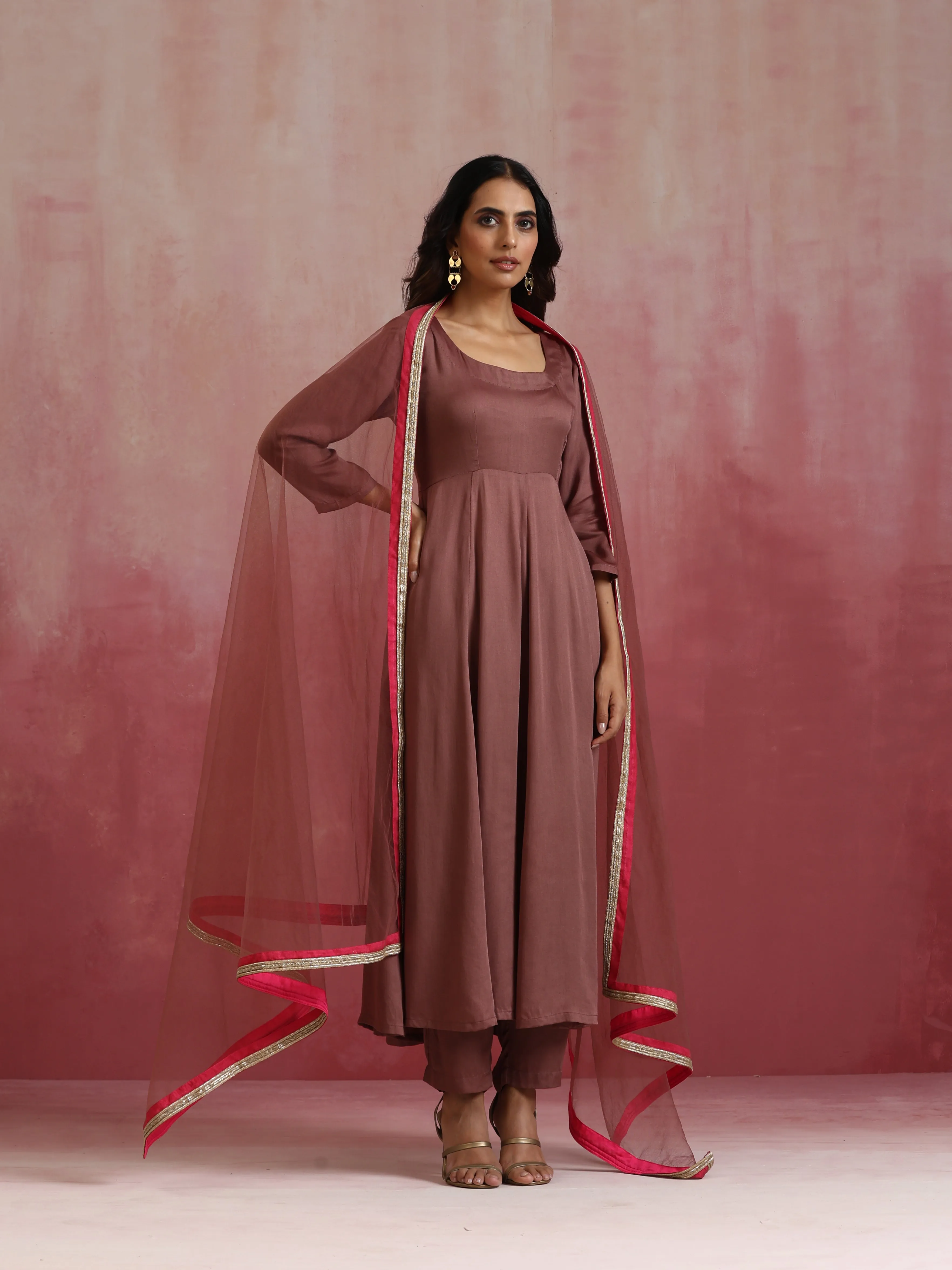 trueBrowns Brown Modal Anarkali Kurta Set