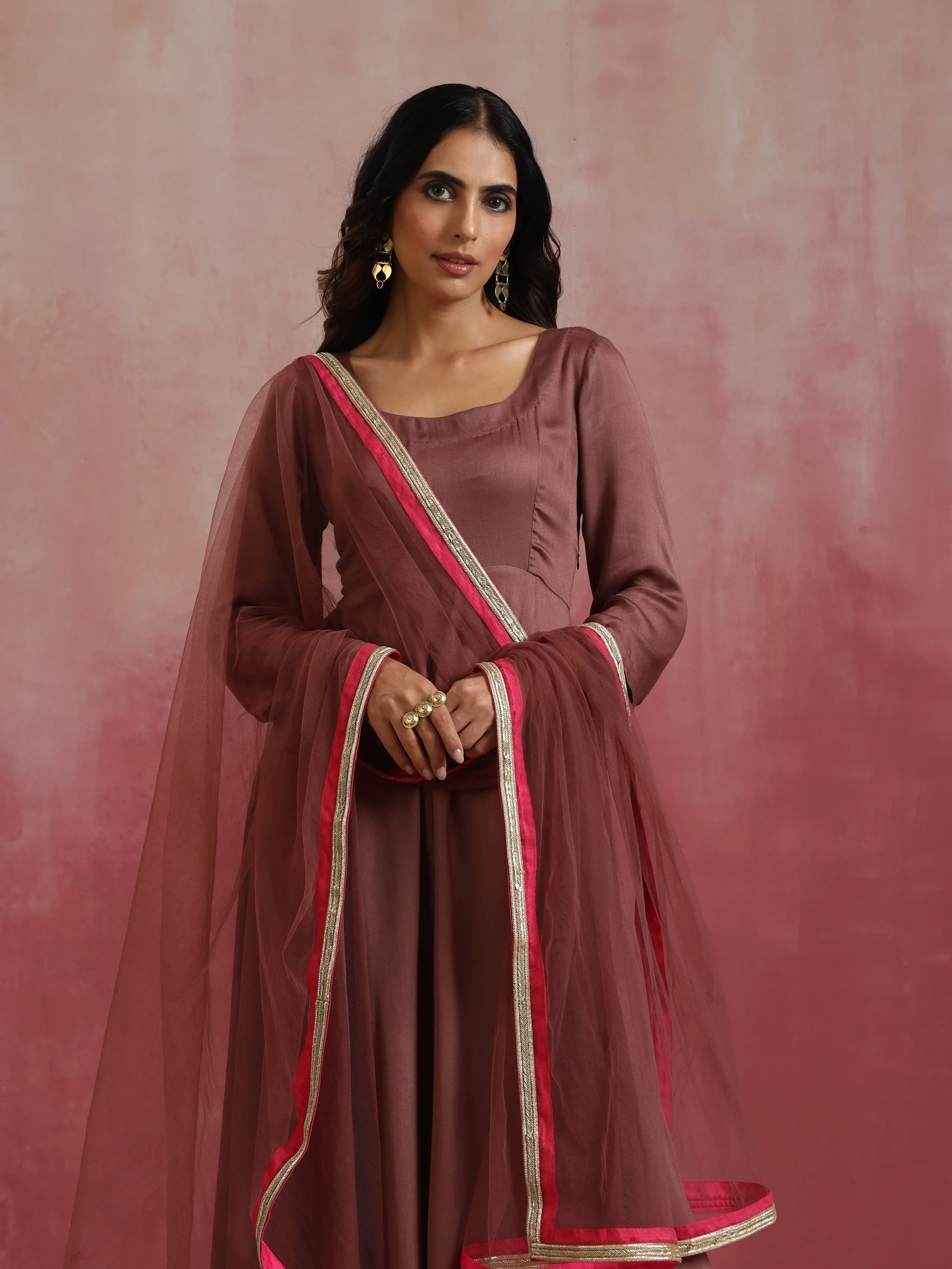 trueBrowns Brown Modal Anarkali Kurta Set