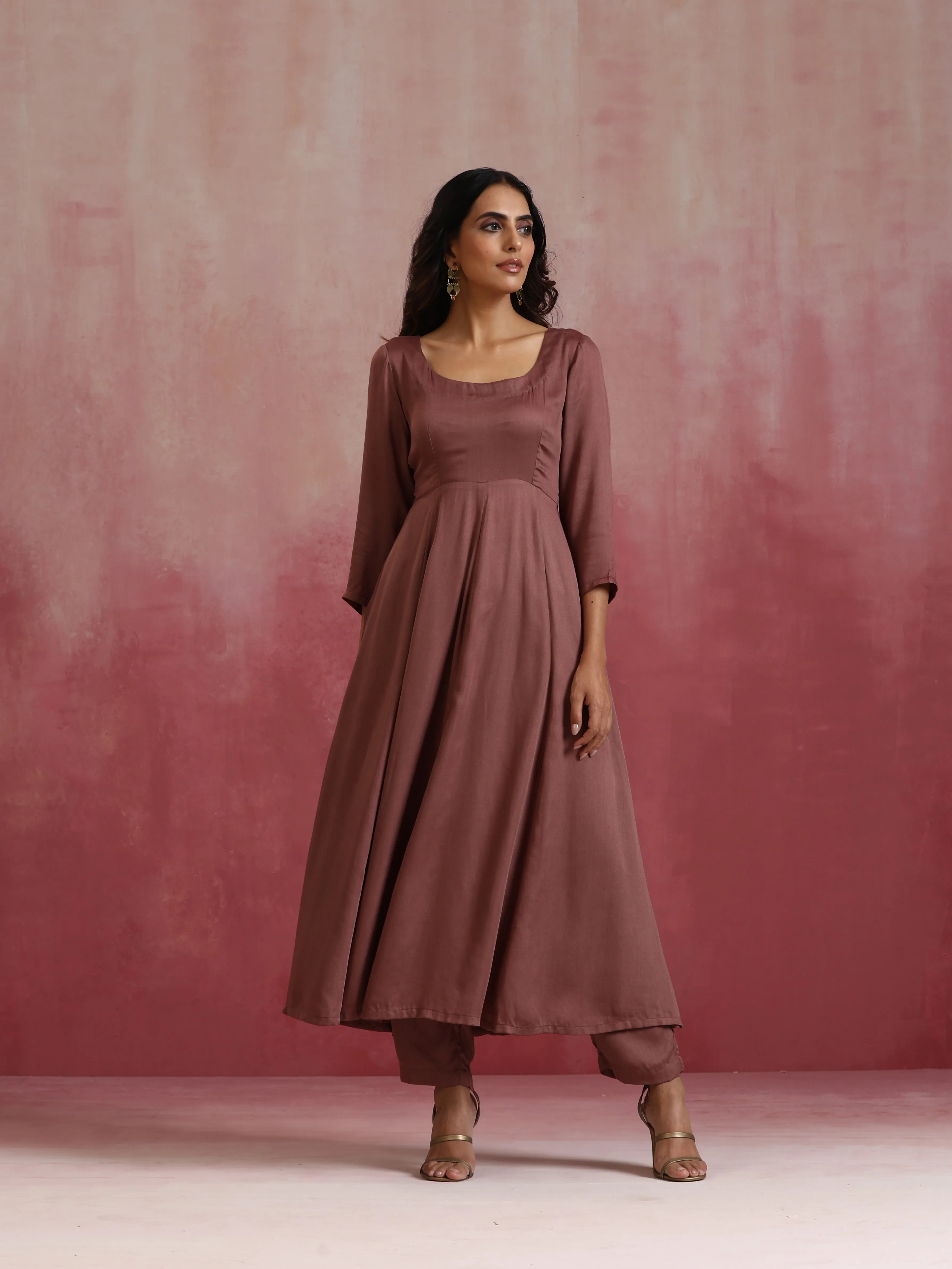 trueBrowns Brown Modal Anarkali Kurta Set