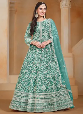 Turquoise Embroidery Festive Anarkali Suit