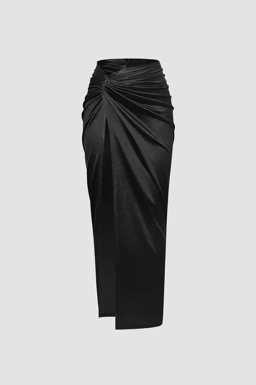 Twist Detail High Slit Midi Skirt