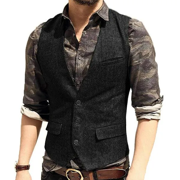 V-neck Tweed Single Breasted Vest