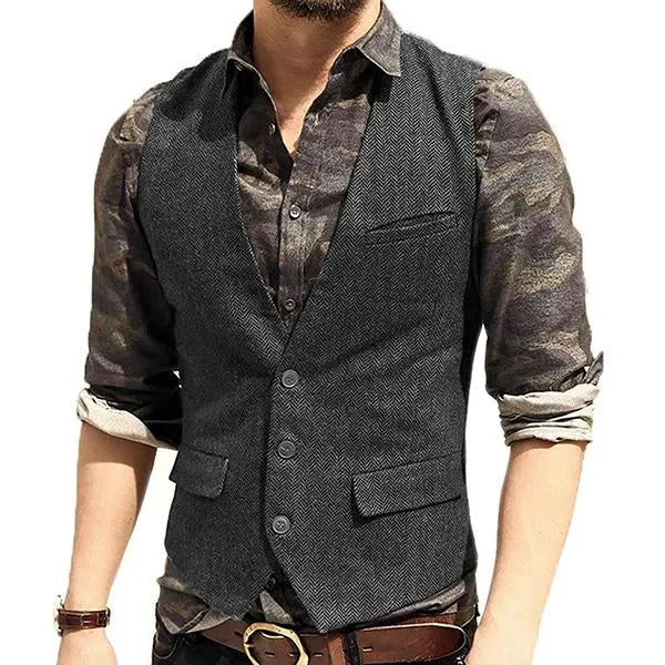 V-neck Tweed Single Breasted Vest