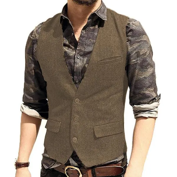 V-neck Tweed Single Breasted Vest