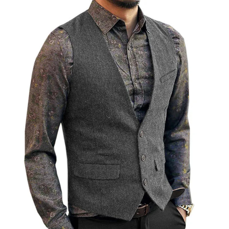 V-neck Tweed Single Breasted Vest