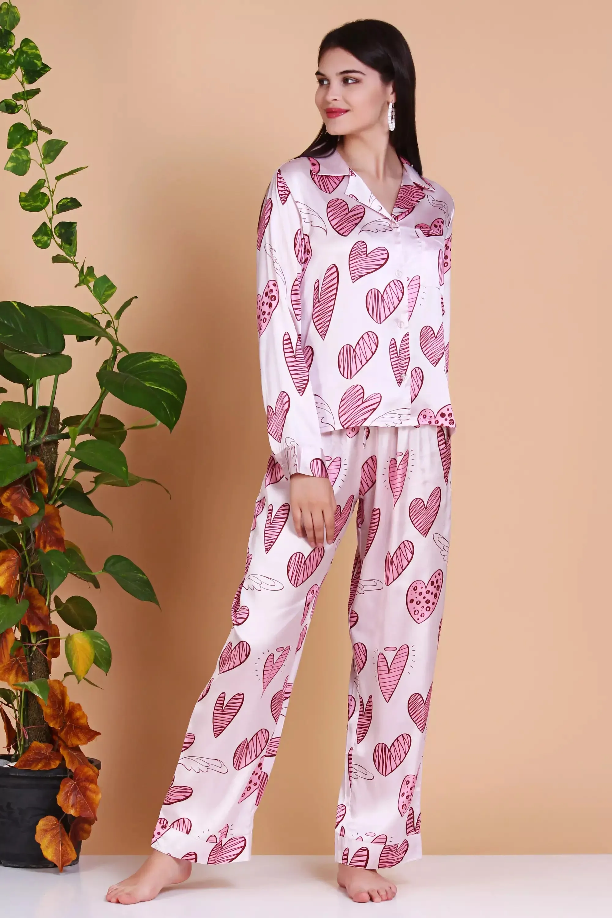 Victoria secret Sleepwear Women's Silky Satin Pajamas heart Long Sleeve