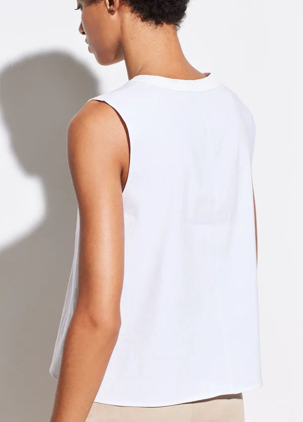 Vince - Rib Trim Linen Shell Tank in Optic White