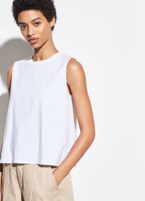 Vince - Rib Trim Linen Shell Tank in Optic White