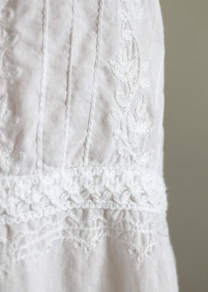 Vintage 1970s Embroidered White Cotton Tank