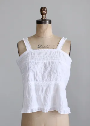 Vintage 1970s Embroidered White Cotton Tank