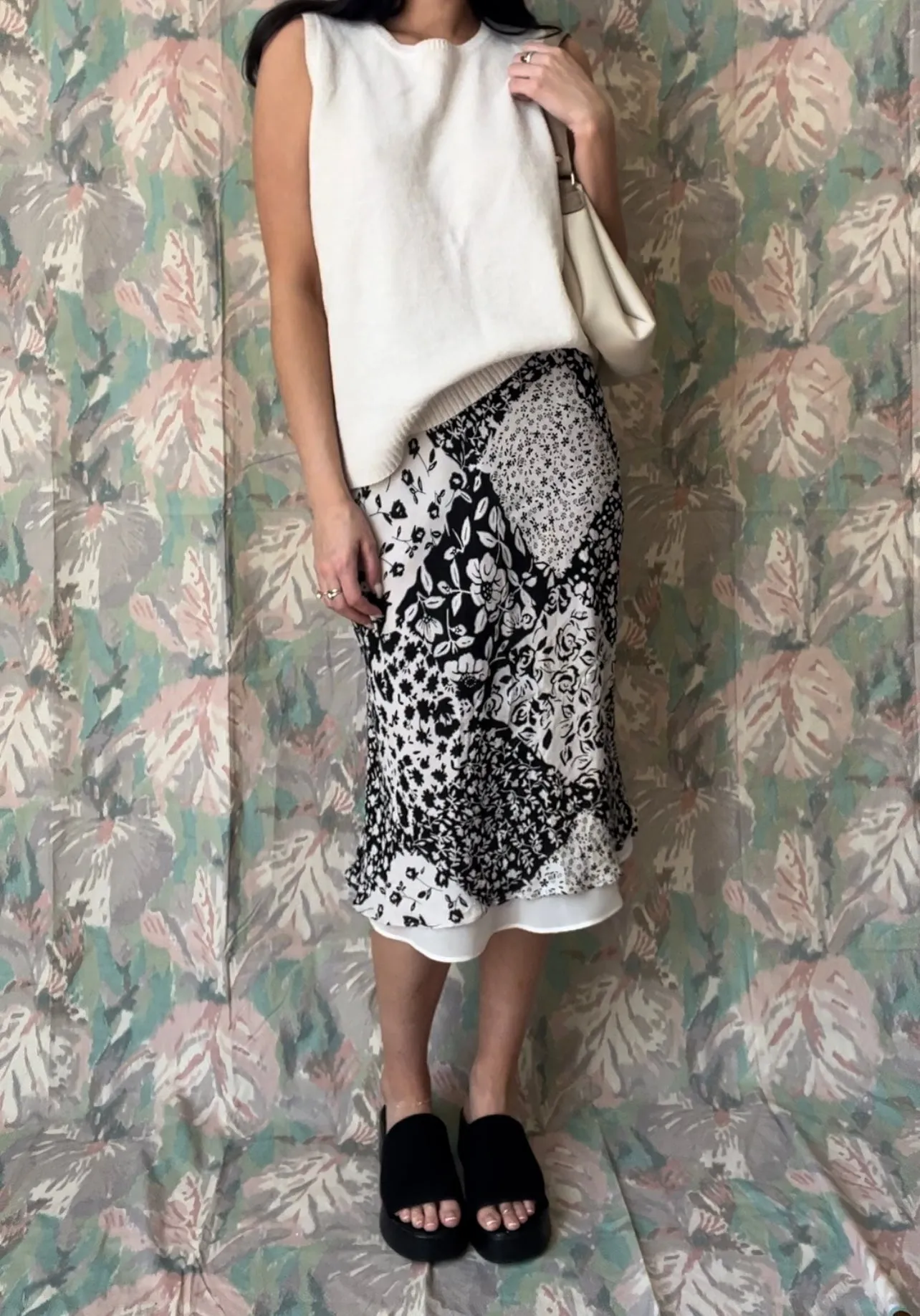 Vintage Silk Floral Diamond Print Skirt