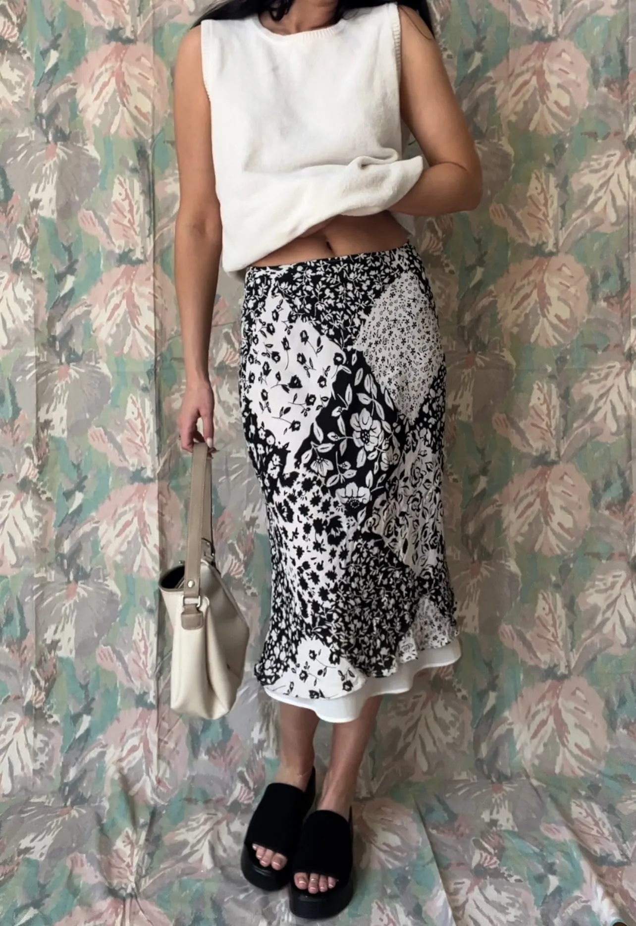 Vintage Silk Floral Diamond Print Skirt