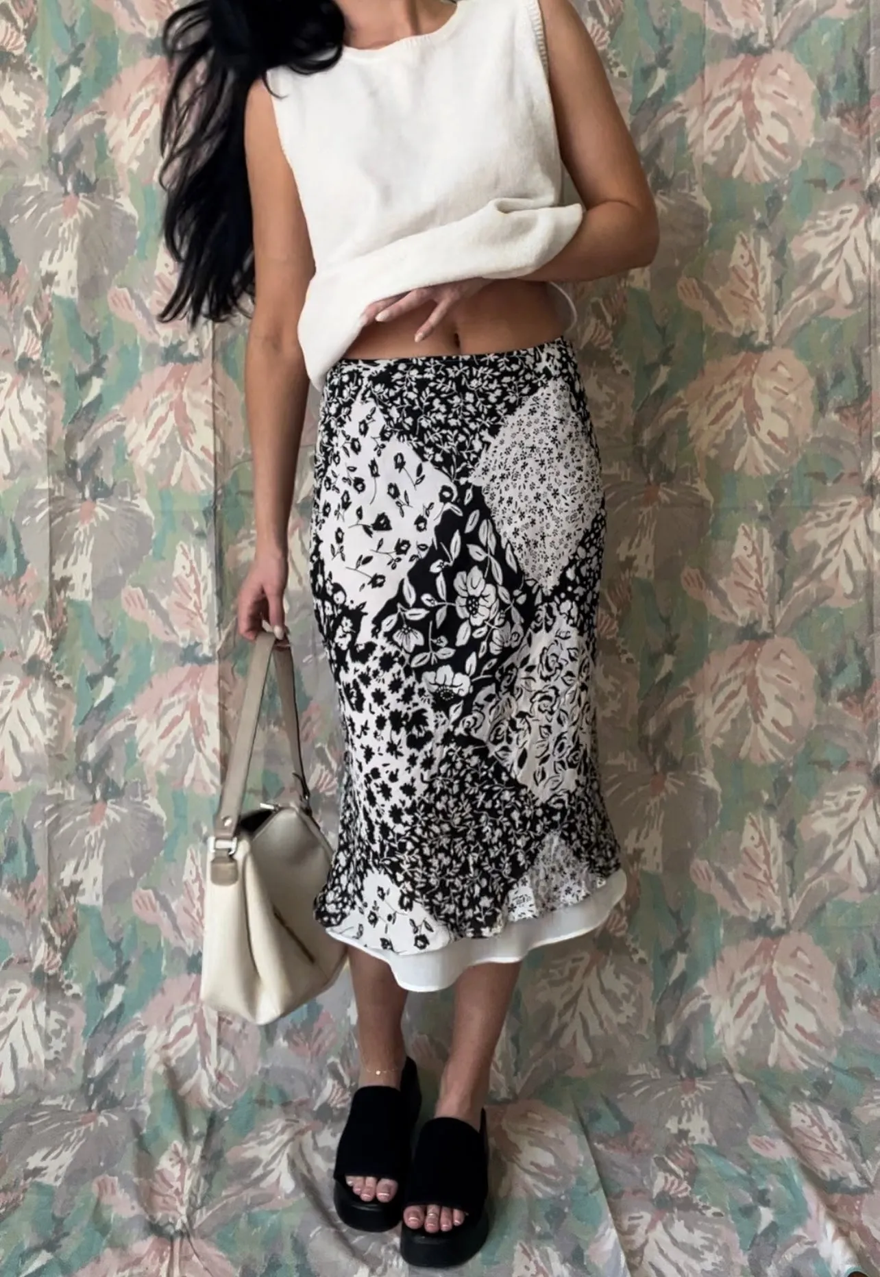 Vintage Silk Floral Diamond Print Skirt